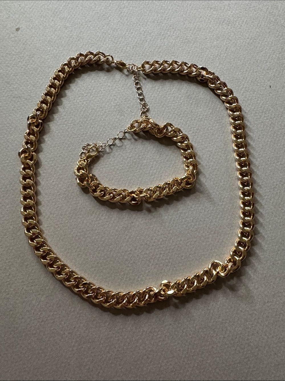 Gold Cuban Link Necklace and Bracelet Set M823 - Picture 4 of 4